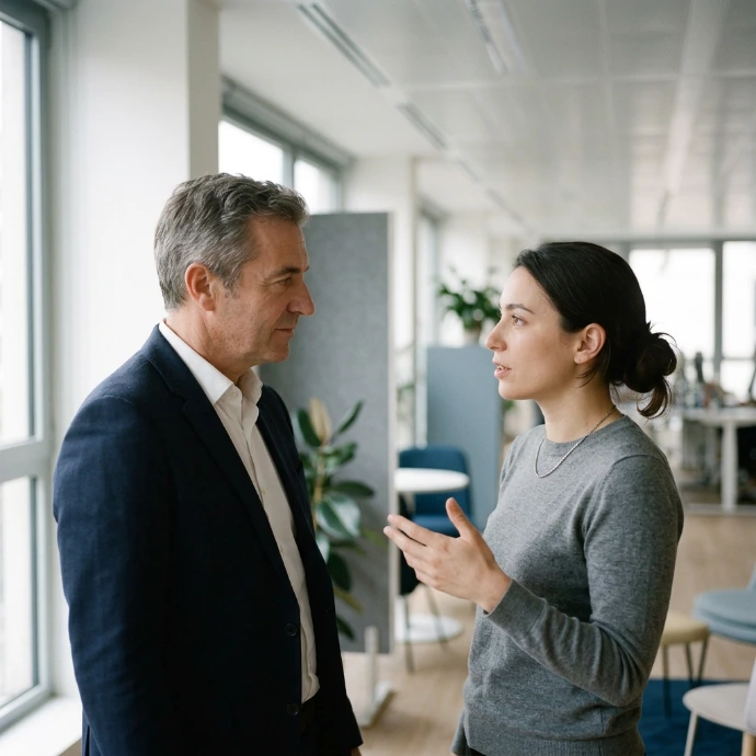 AI Generated Constructieve professionele uitwisseling op kantoor