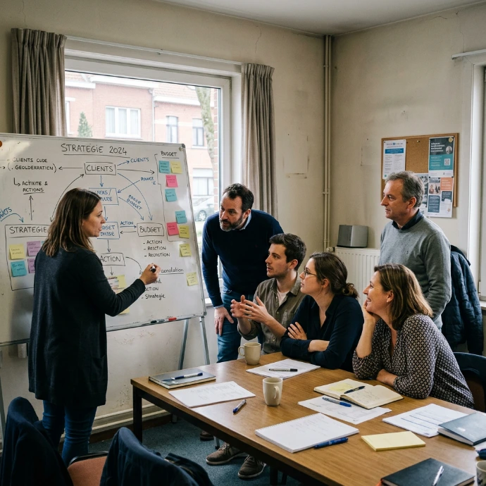 AI Generated Équipe PME belge en réunion de travail collaborative